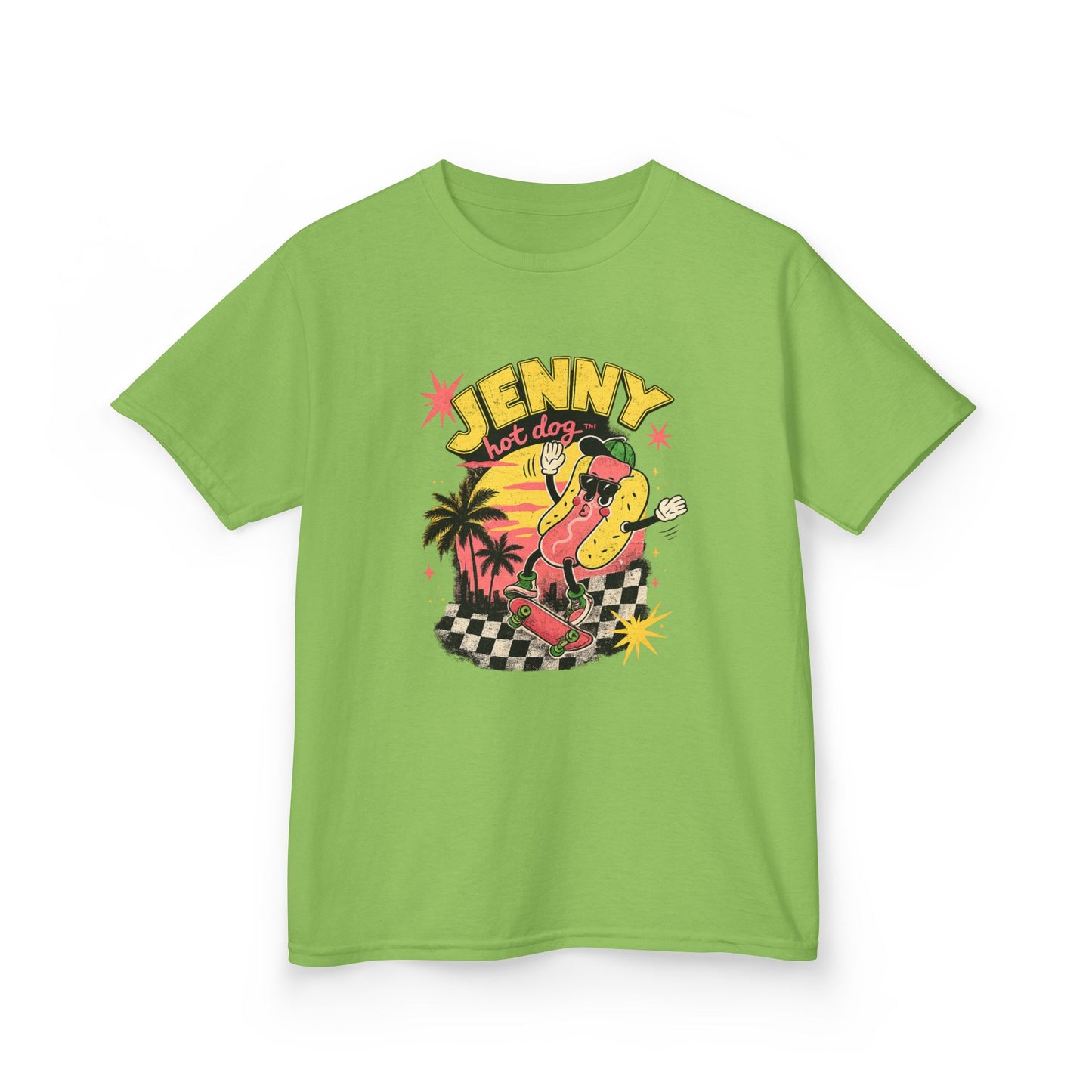 Kids Tee — Retro Surf Skate Design with 'Jenny' Hot Dog Character
