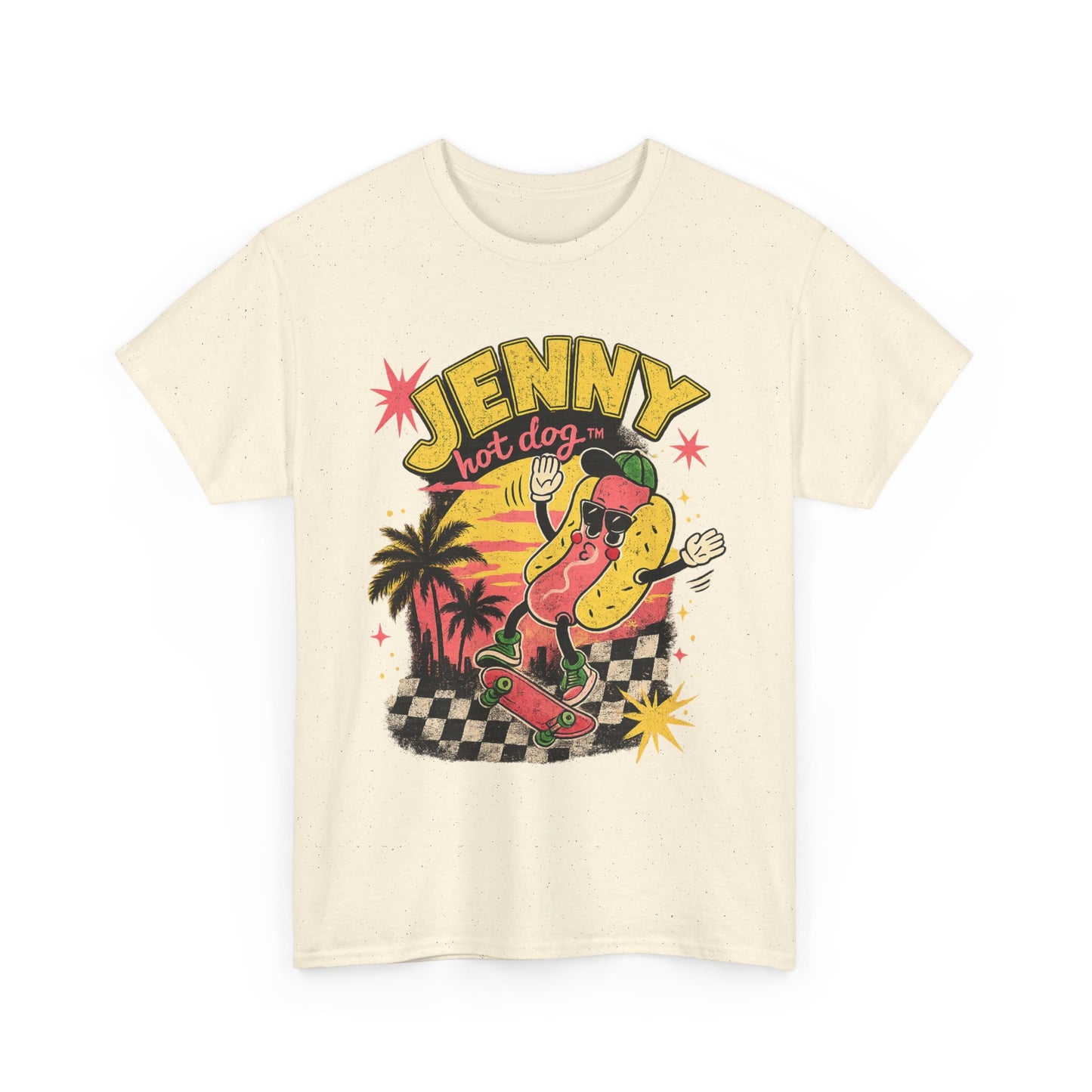 Jenny Hot Dog Skate Tee — Retro Beach Skateboard Graphic T-Shirt