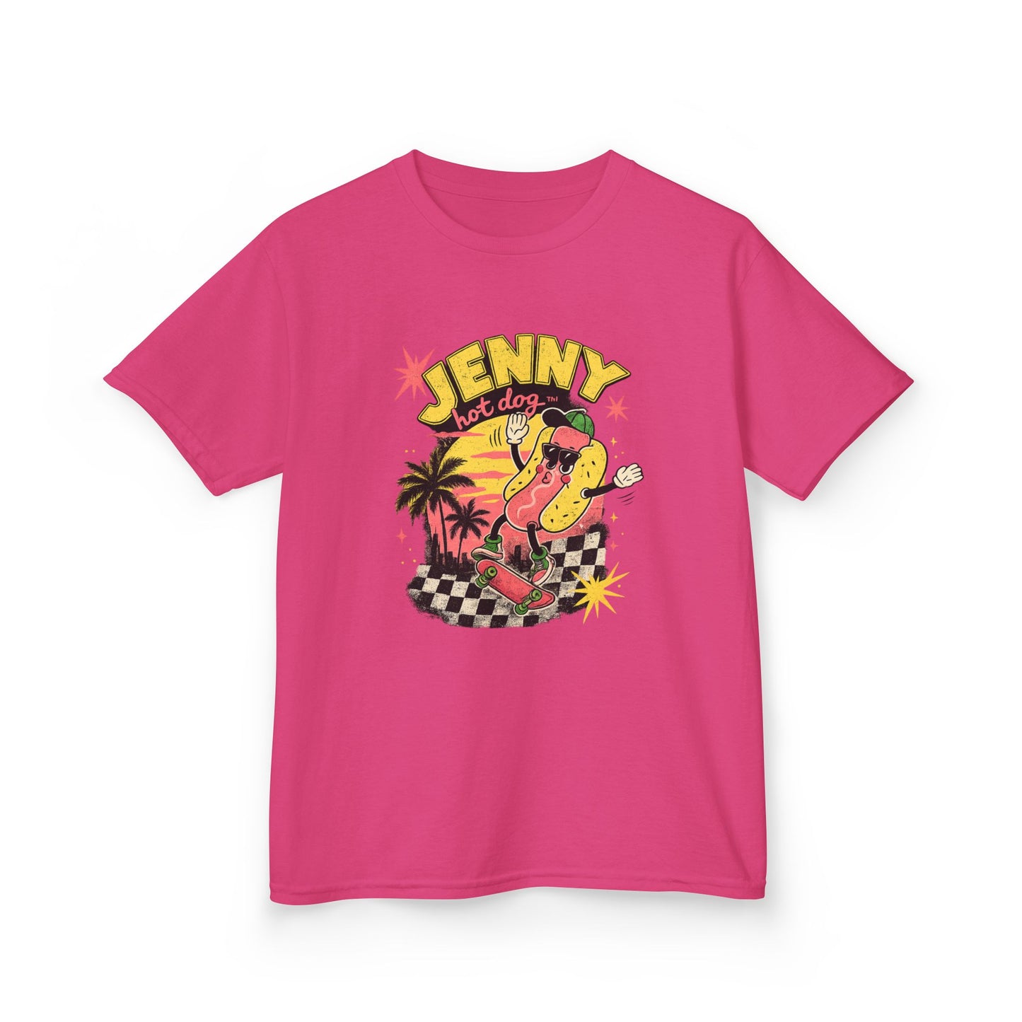Kids Tee — Retro Surf Skate Design with 'Jenny' Hot Dog Character