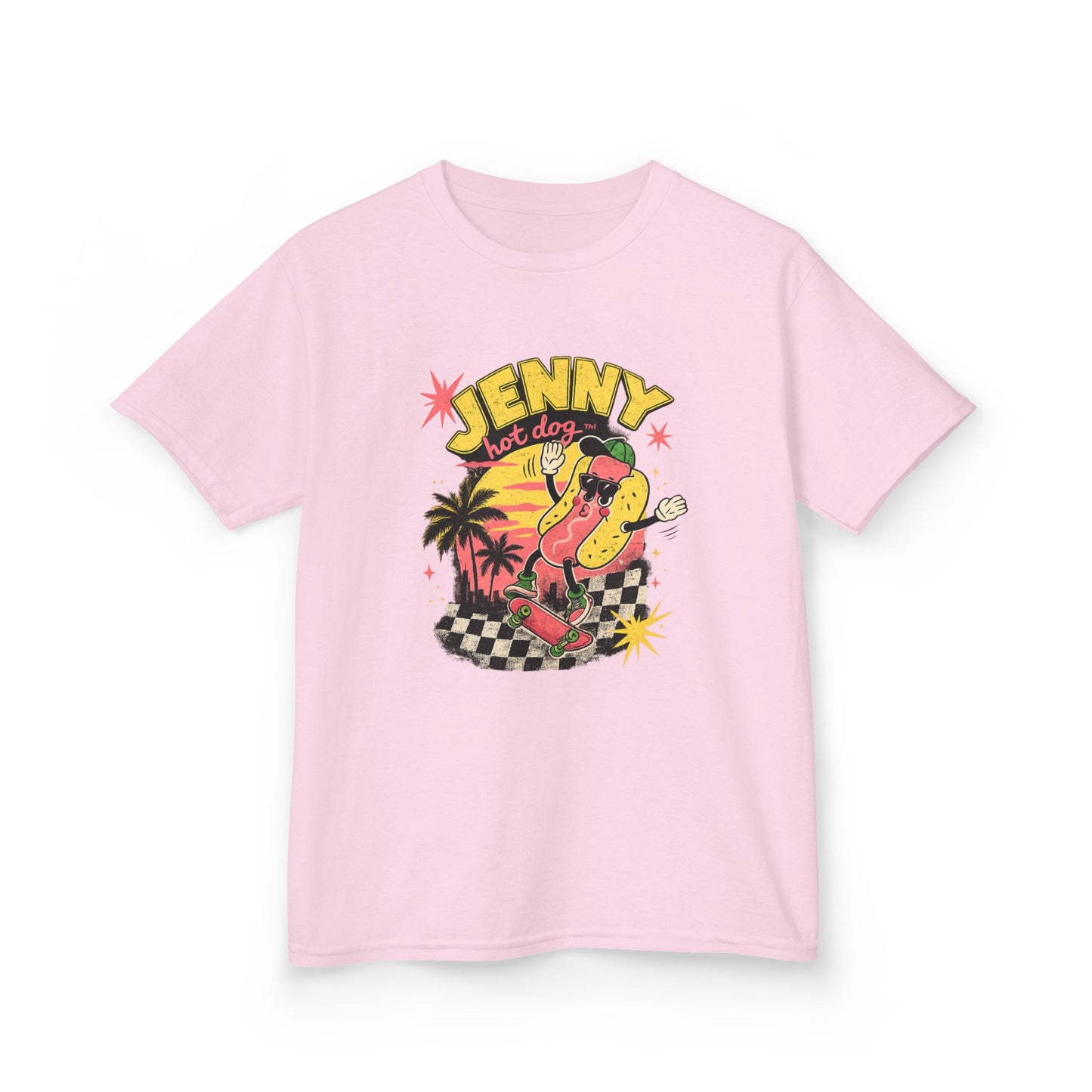 Kids Tee — Retro Surf Skate Design with 'Jenny' Hot Dog Character