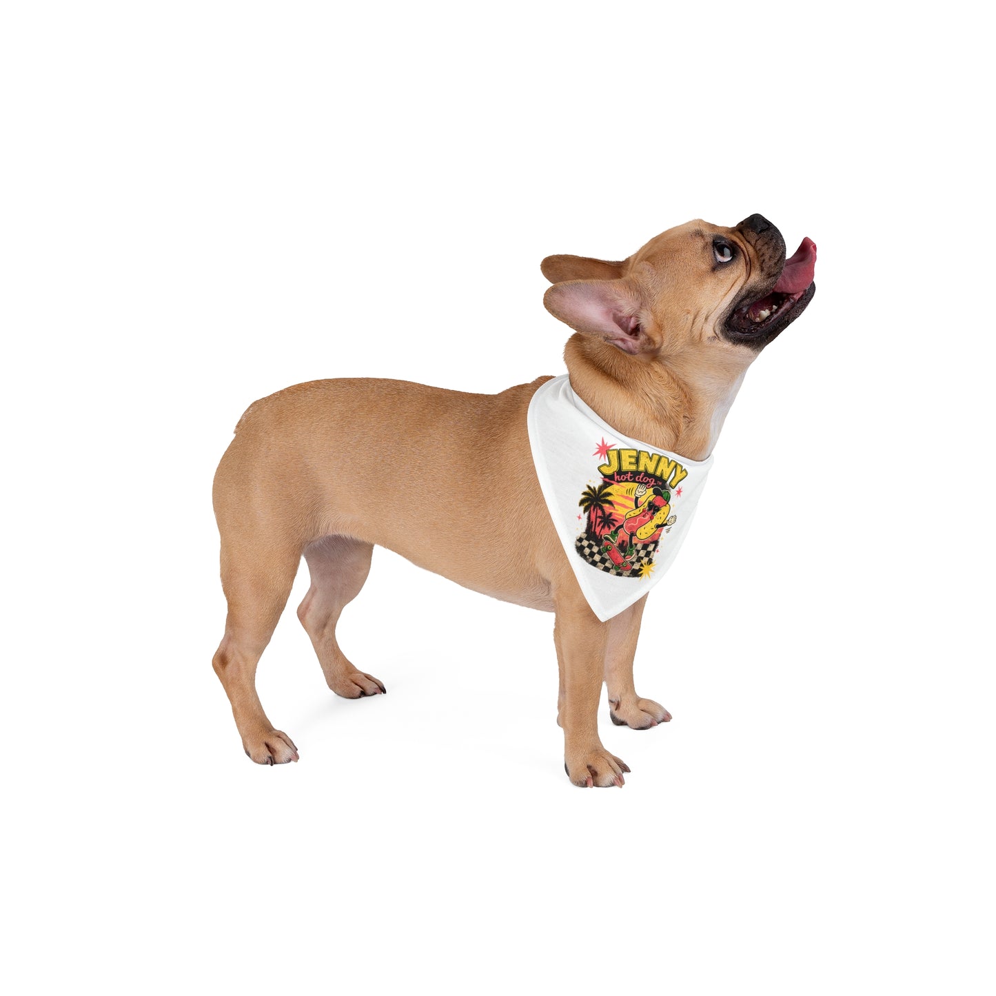 Pet Bandana — Retro 'Jenny' Surf Dog Bandana with Palm Trees & Checkered Design