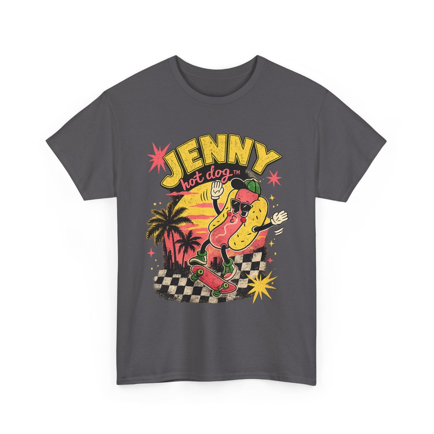 Jenny Hot Dog Skate Tee — Retro Beach Skateboard Graphic T-Shirt