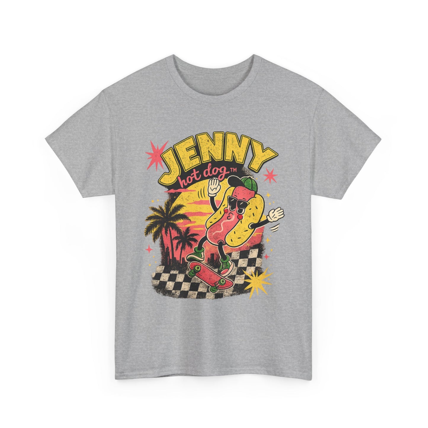 Jenny Hot Dog Skate Tee — Retro Beach Skateboard Graphic T-Shirt