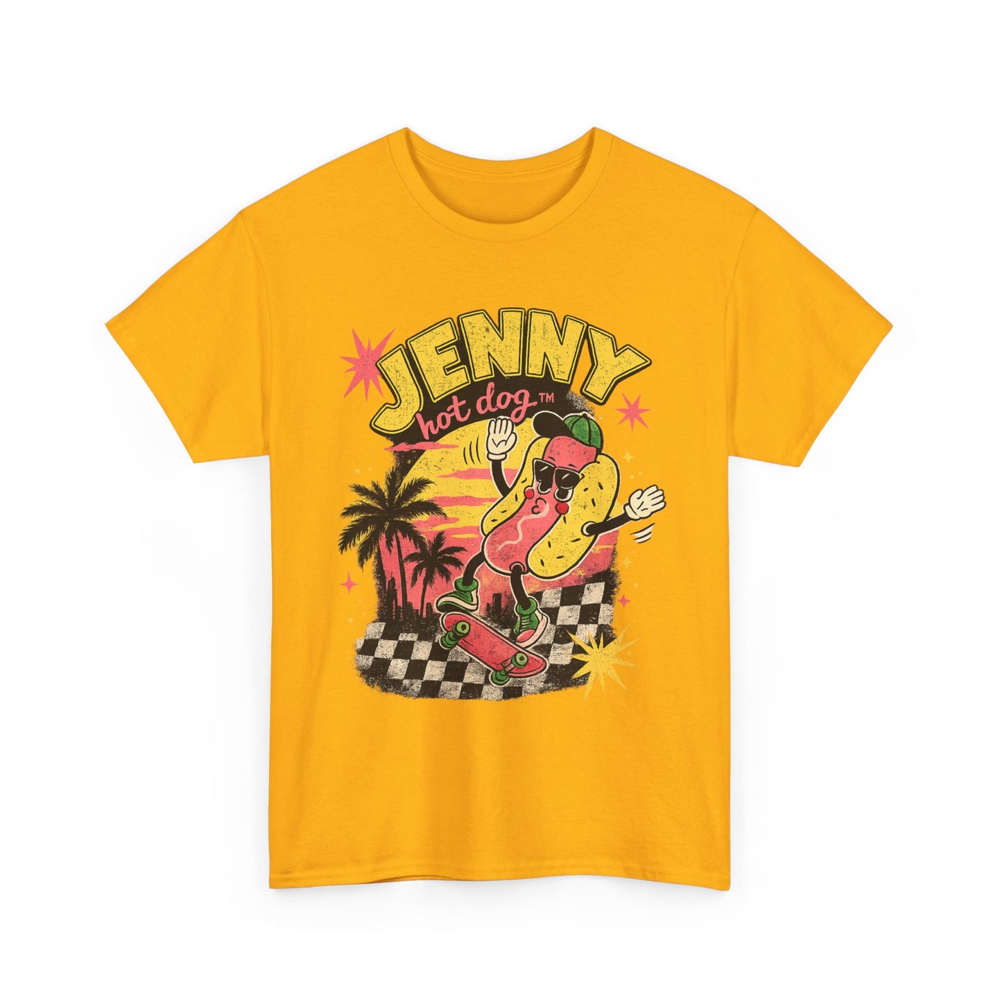 Jenny Hot Dog Skate Tee — Retro Beach Skateboard Graphic T-Shirt