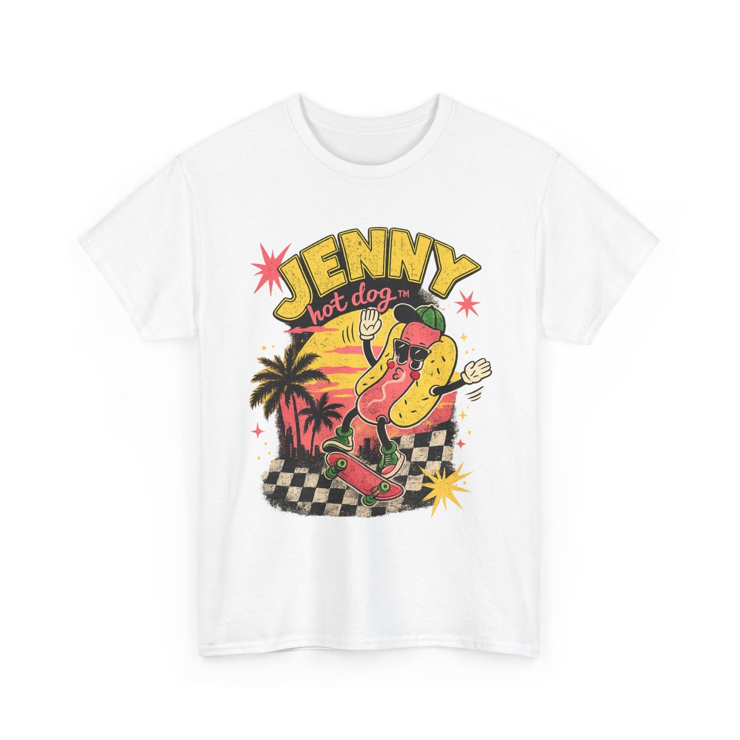 Jenny Hot Dog Skate Tee — Retro Beach Skateboard Graphic T-Shirt