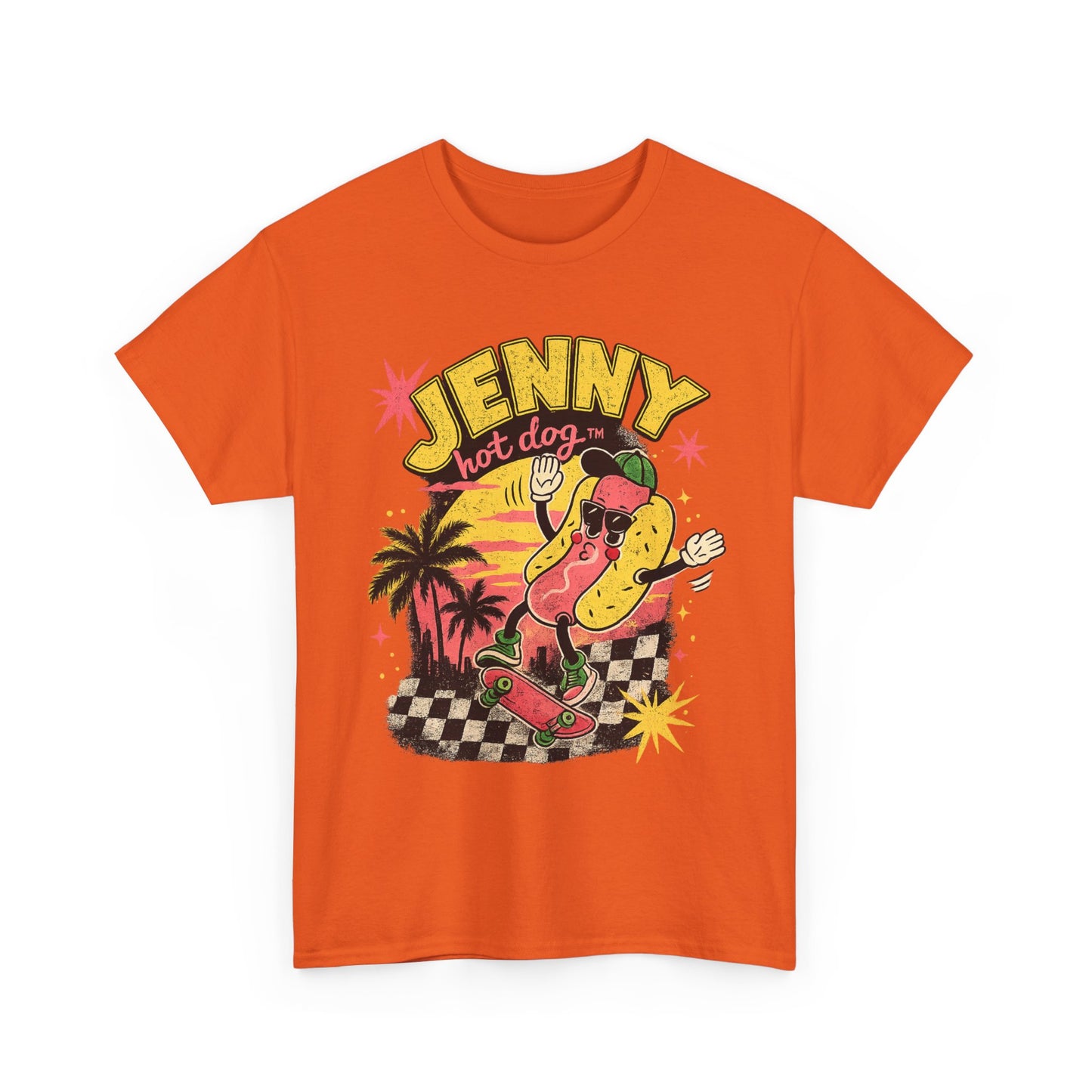 Jenny Hot Dog Skate Tee — Retro Beach Skateboard Graphic T-Shirt