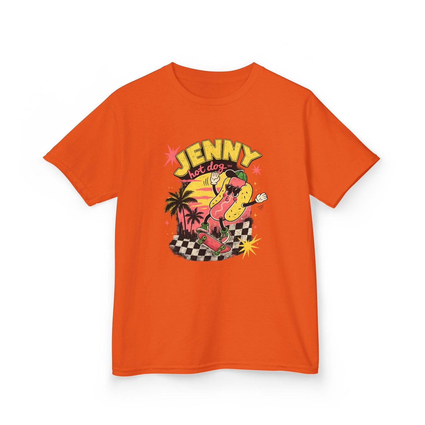 Kids Tee — Retro Surf Skate Design with 'Jenny' Hot Dog Character