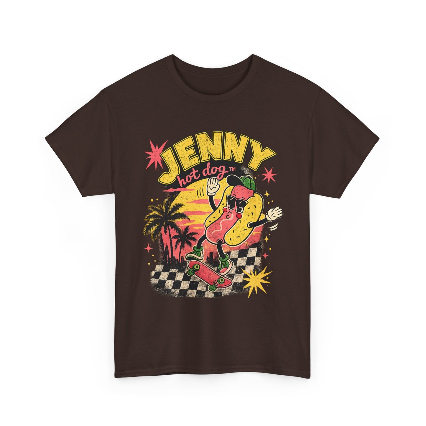 Jenny Hot Dog Skate Tee — Retro Beach Skateboard Graphic T-Shirt