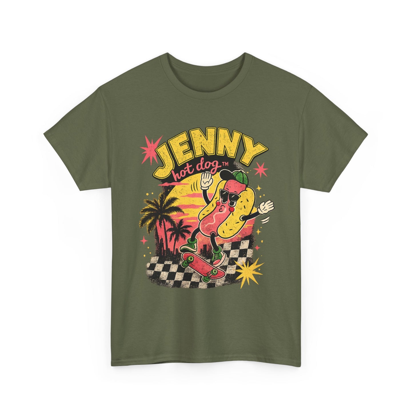 Jenny Hot Dog Skate Tee — Retro Beach Skateboard Graphic T-Shirt
