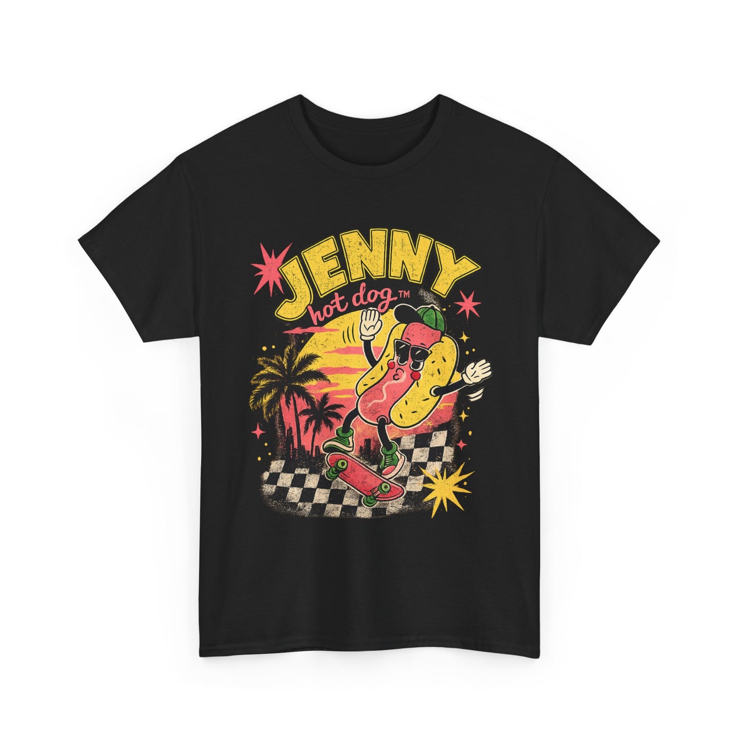 Jenny Hot Dog Skate Tee — Retro Beach Skateboard Graphic T-Shirt